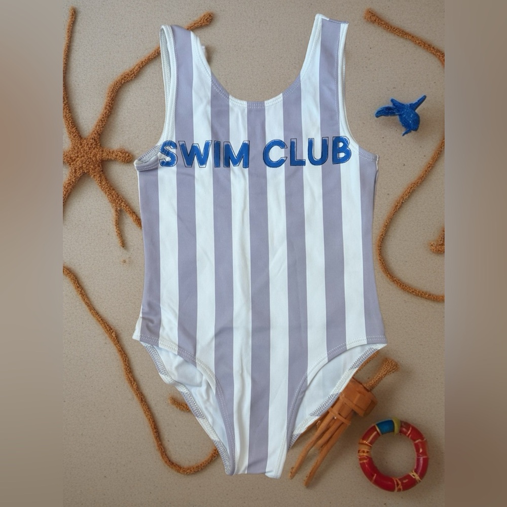 The Sunday Collective Kids Swim Club Swimsuit - Purple and White Stripes